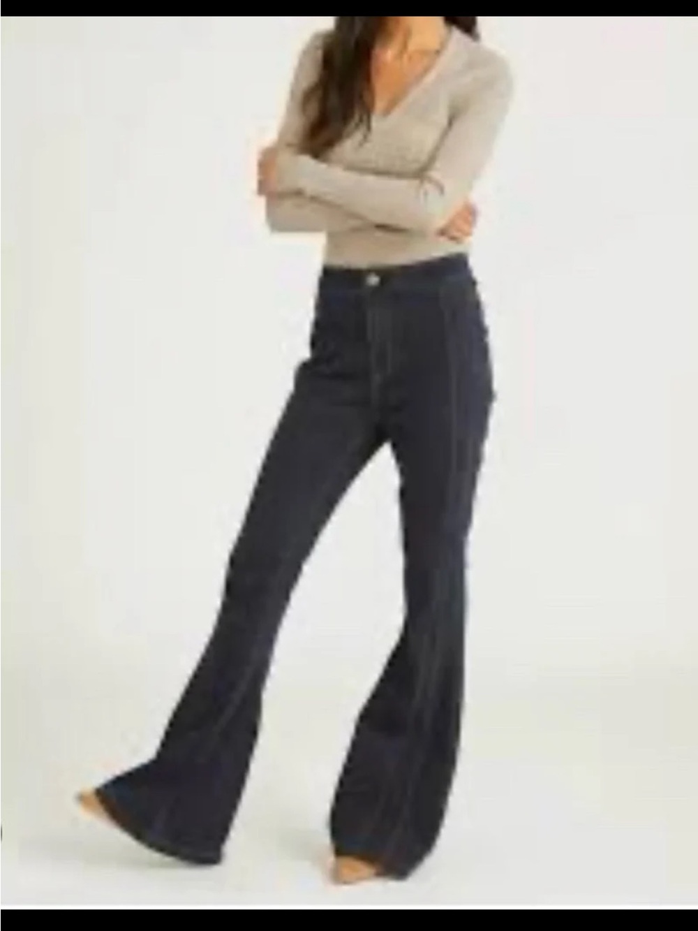 Driftwood Farrah Wide Leg Flared Pintuck Jeans in Dark Wash Indigo size 30